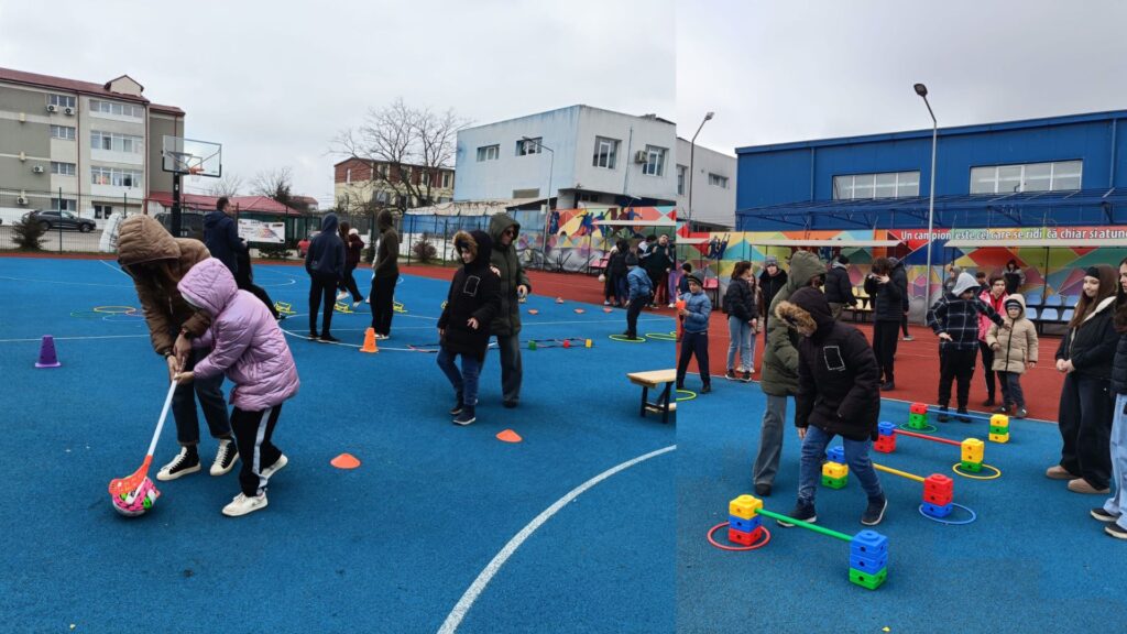 Elevii parcurg traseul cu obstacole