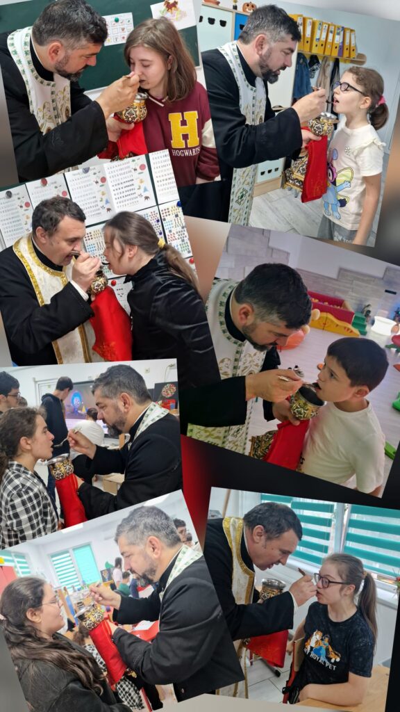 Colaj cu elevii și preoții 