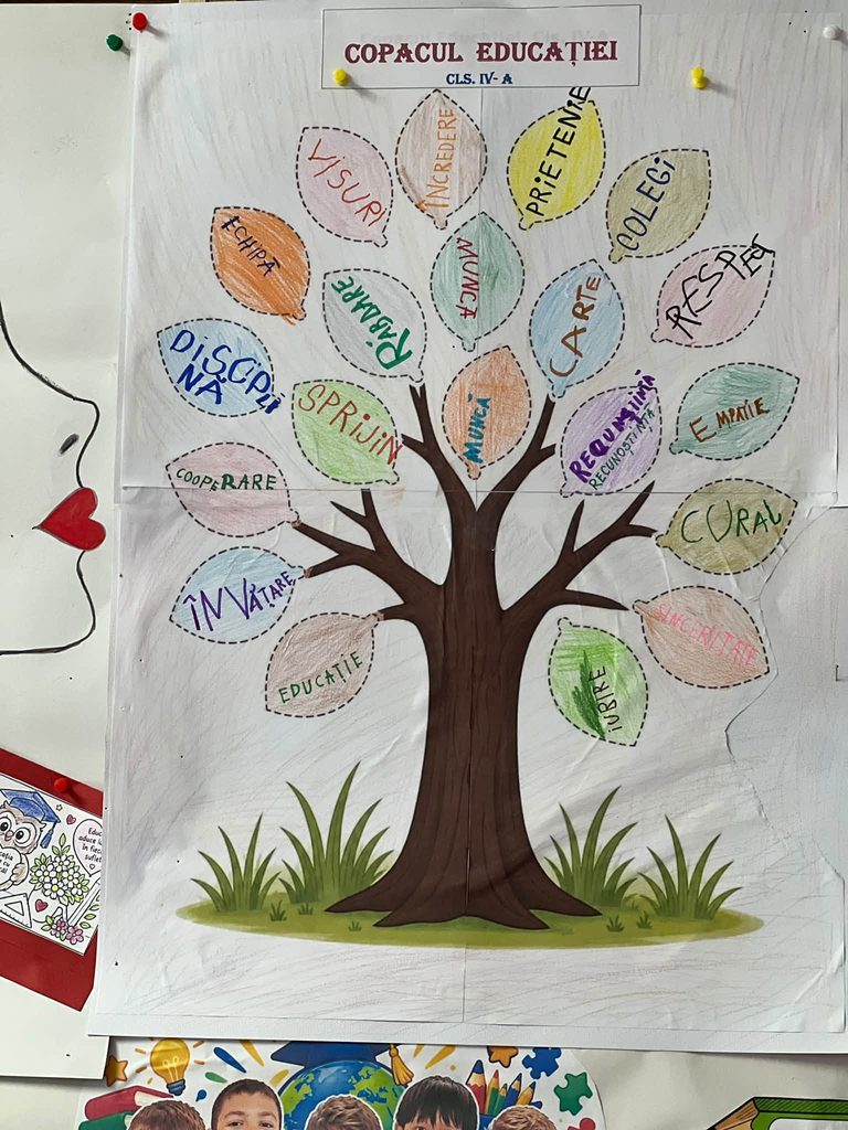 Desen colectiv pentru clasa IV-A intitulat „Copacul Educației”. Arborele are un trunchi în formă de creion, iar ramurile sunt decorate cu  cuvinte în română precum Visuri, Încredere, Prietenie, Cooperare, Disciplină, Sprijin, Educație, Libertate și Respect.